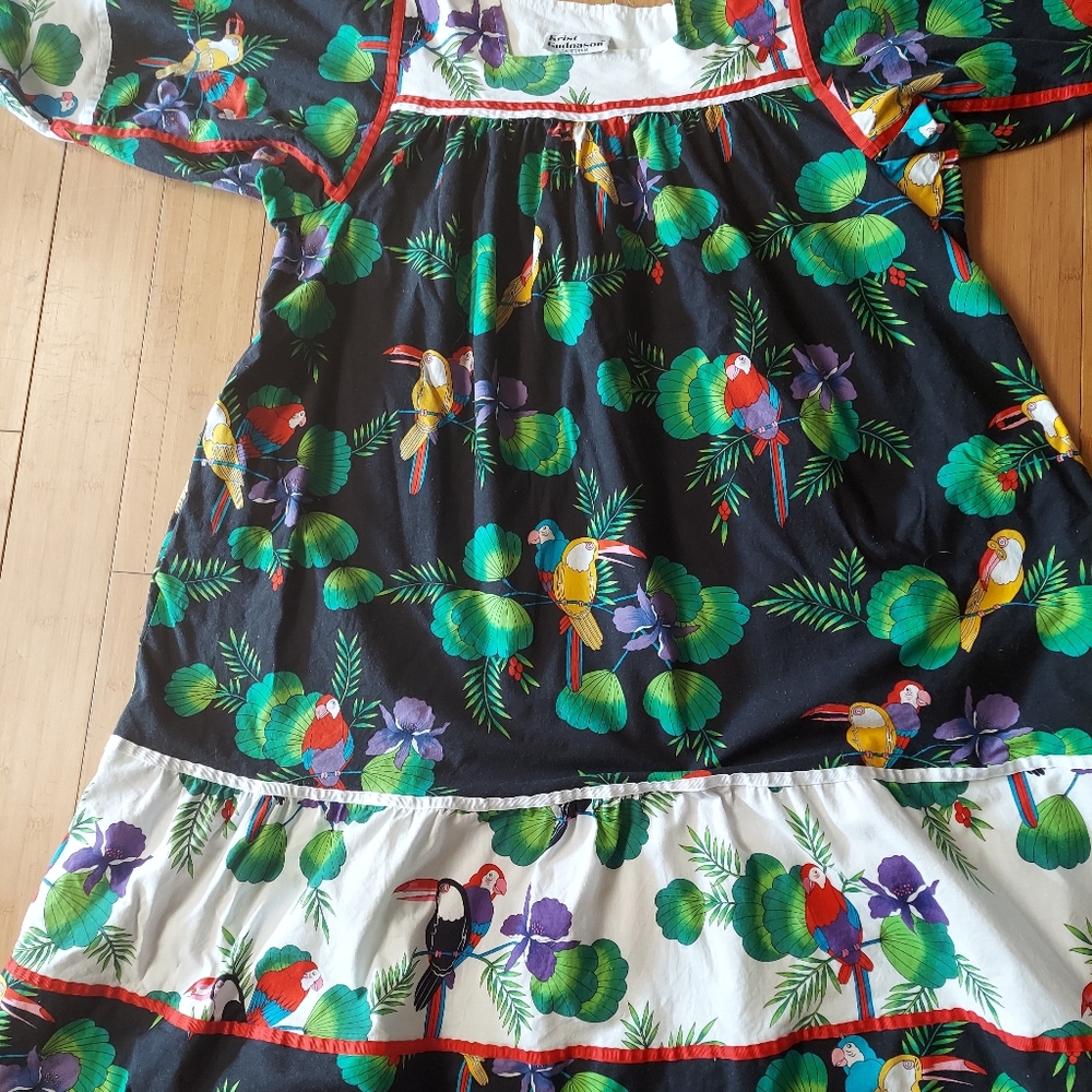 Krist Gudnason Parrot black colorful jungle paradise dress xl